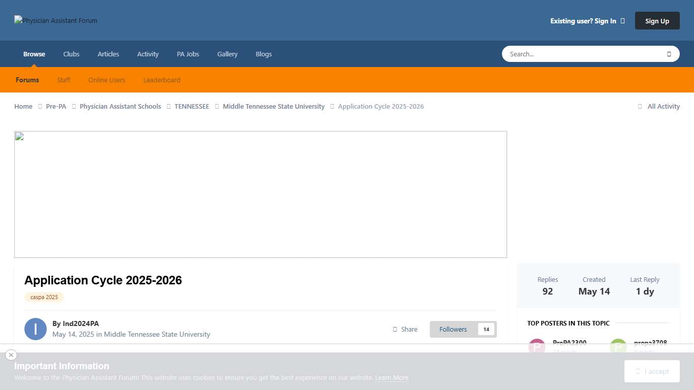 Application Cycle 2025-2026 - Middle Tennessee State University - Physician Assistant Forum